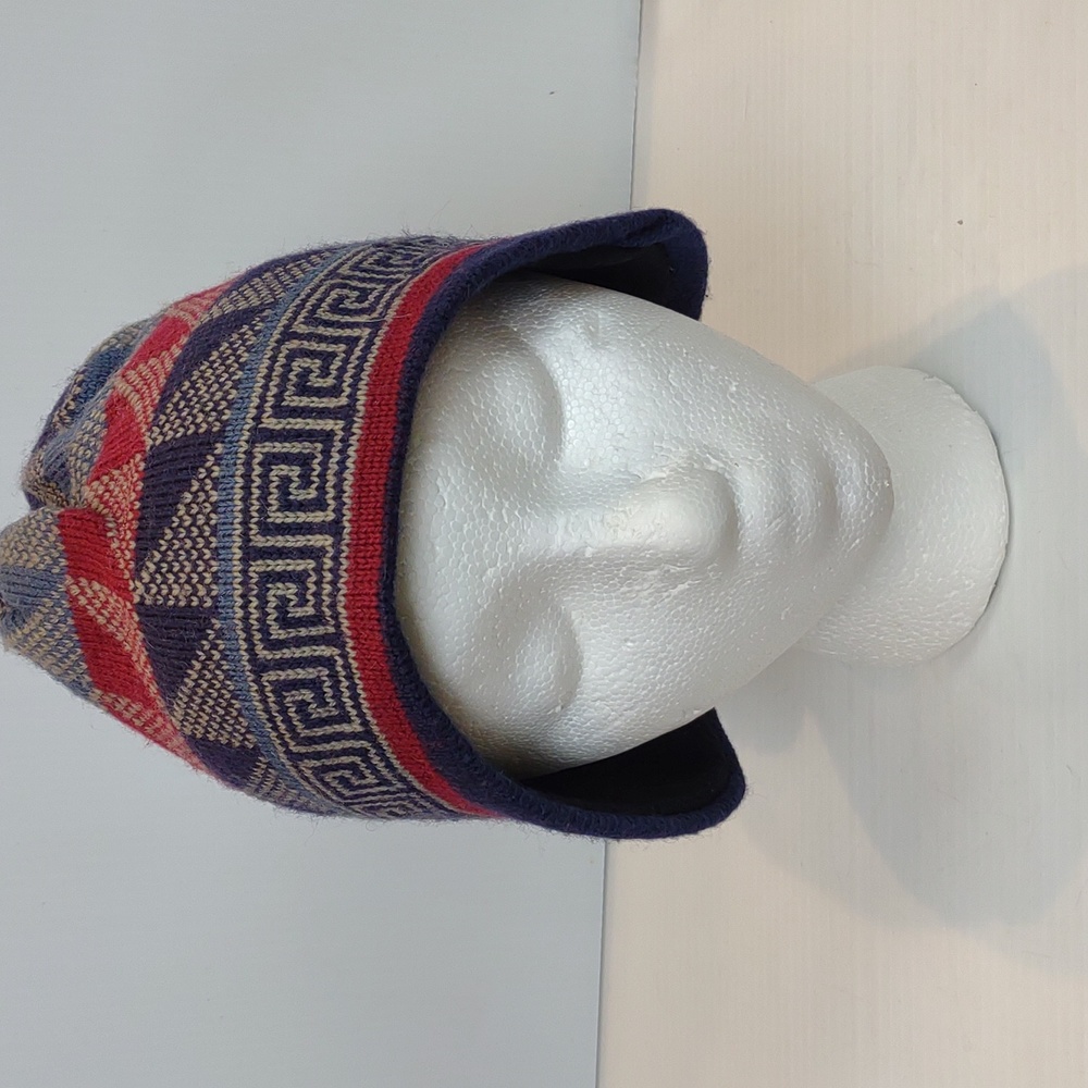 EMS Wool Geo Design Greek Key Tassel Ear Covering Fleece Inner Headband Beanie - Picture 3 of 14